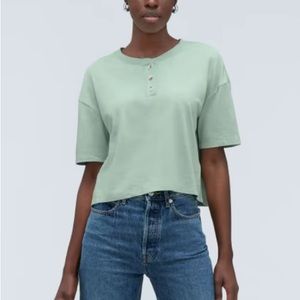 Everlane the vintage Henley hemp tee shirt in white sage